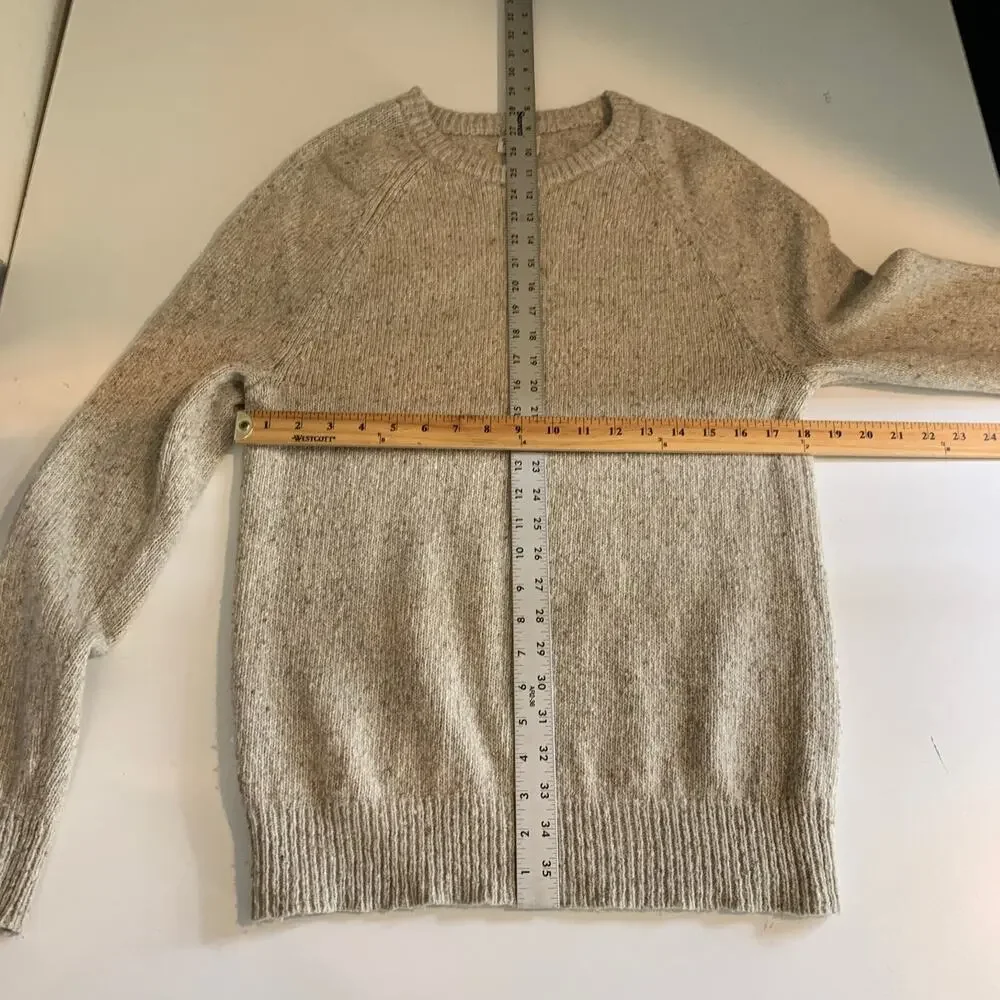 J Crew Sweater Men M Medium Beige Wool Blend Eco Donegal Raglan Pullover Knit